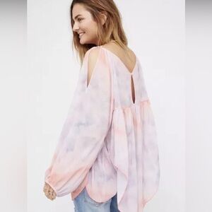 FREE PEOPLE Tie Dye Mystic Tunic Top Split Sleeves Cold Shoulder XS Z182…